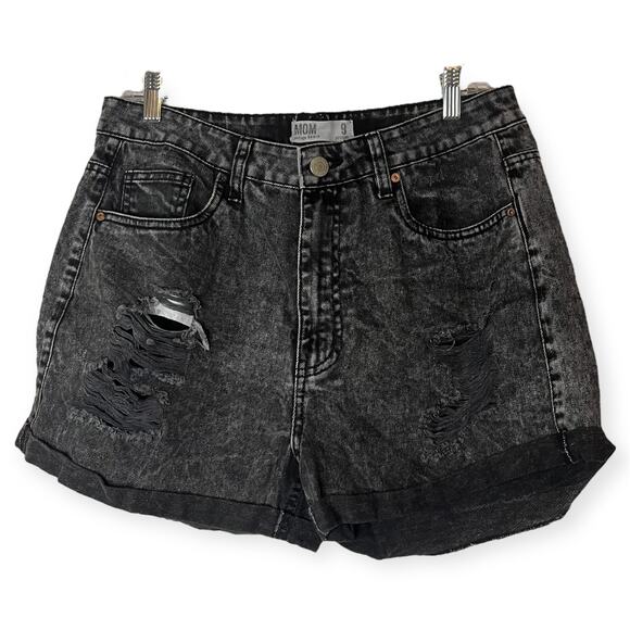 Refuge Black High-Waisted Mom Shorts Size 9 Distressed Denim Vintage Look Summer - Picture 1 of 6